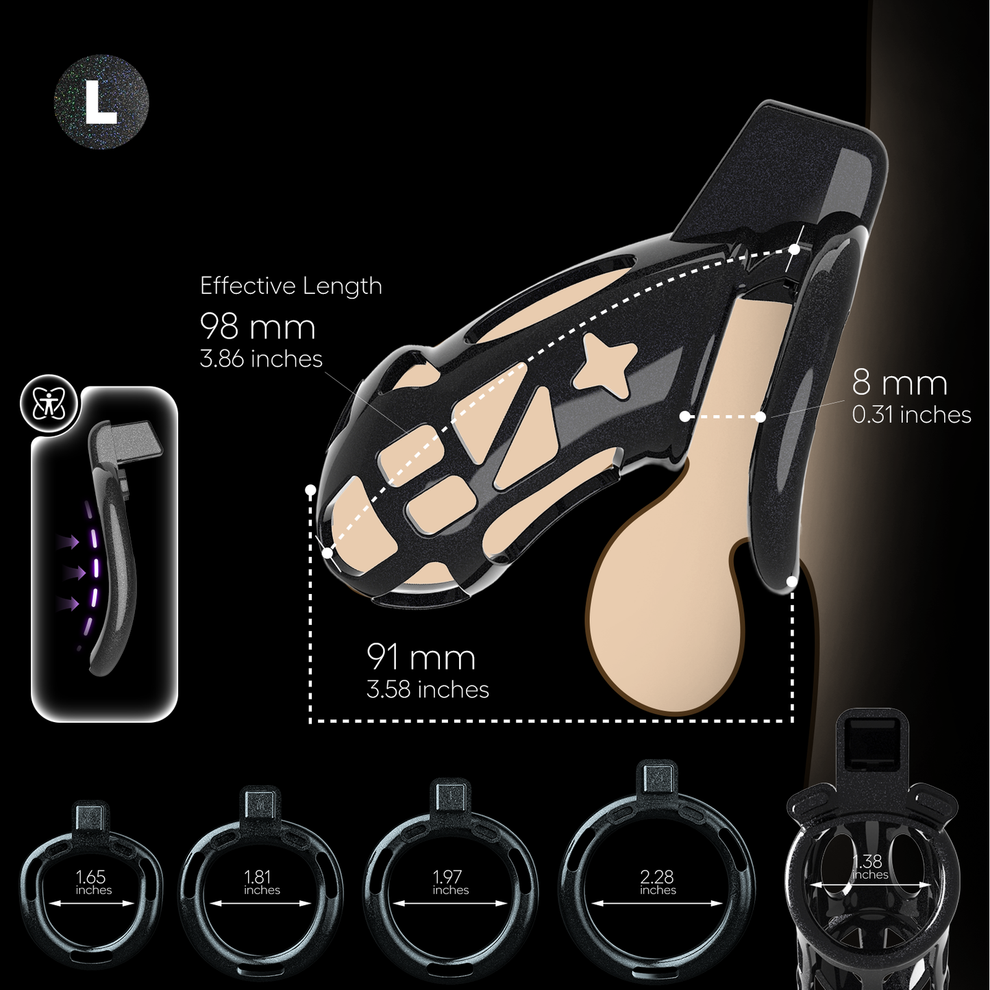 Sigil Chastity Cage Starlight Black 3.86″ L