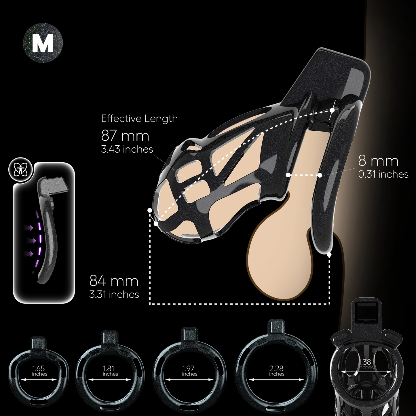 Sigil Chastity Cage Starlight Black 3.43″ M