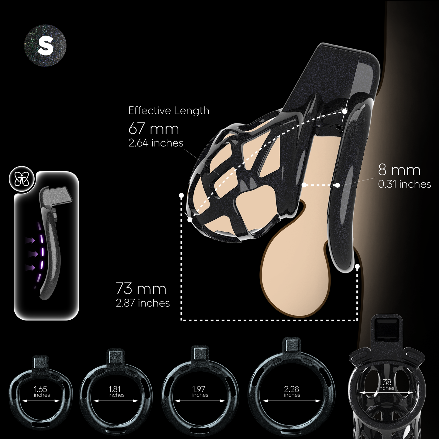 Sigil Chastity Cage Starlight Black 2.64″ S