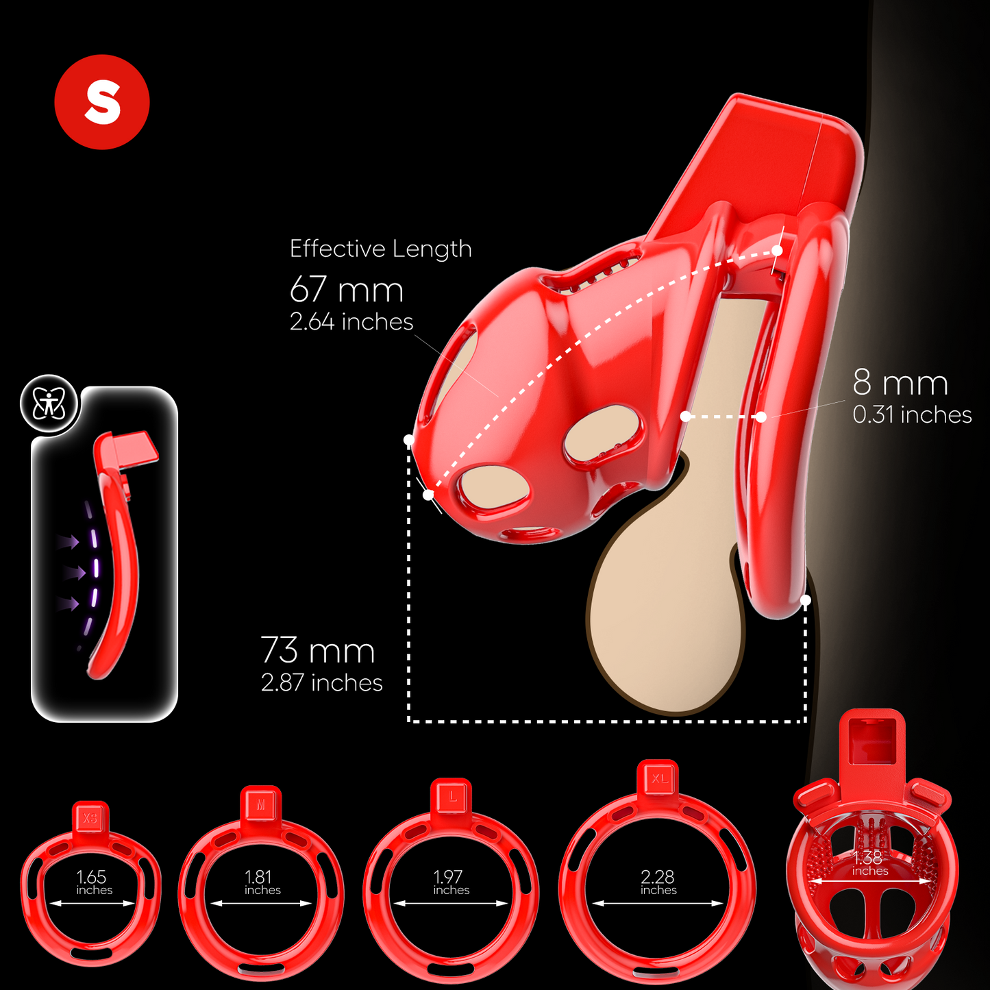 THORN Keuschheitsgürtel für Männer, Rot, S